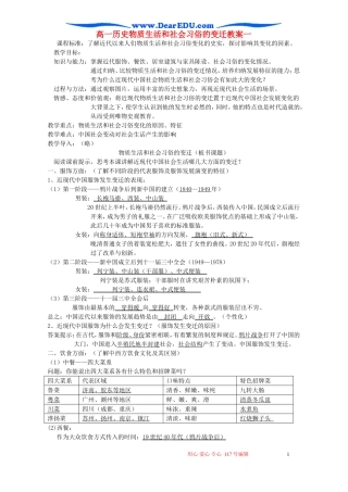 高一历史物质生活和社会习俗的变迁教案一 新课标 人民版 必修2   3