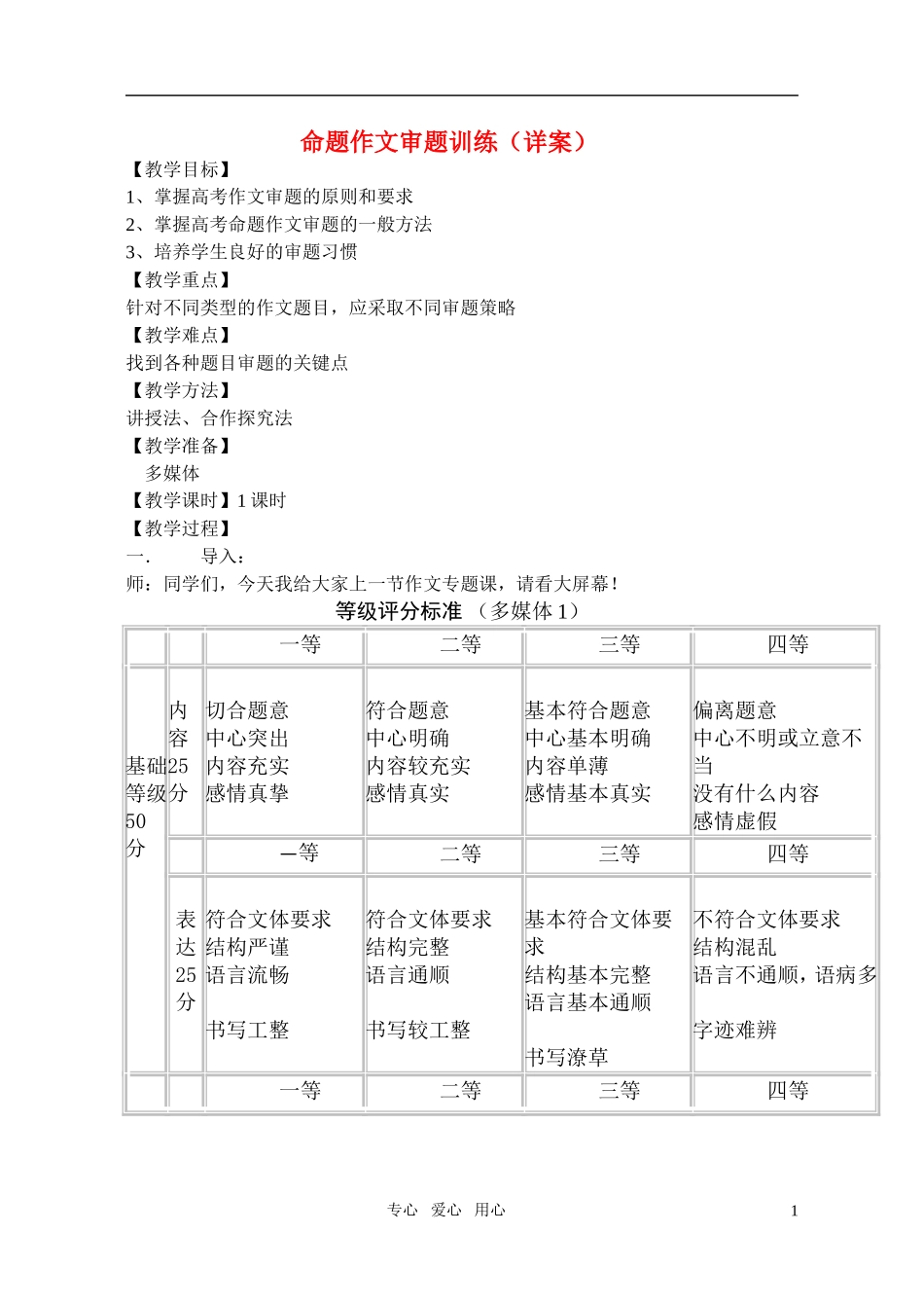 高考语文 命题作文审题训练（详案）教案_第1页