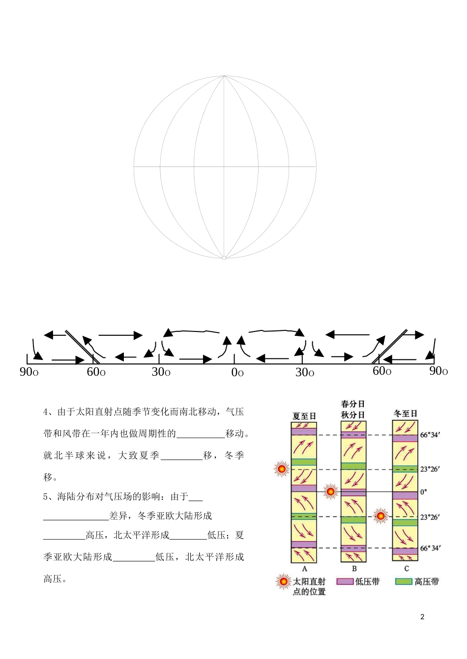 山西省运城市康杰中学高中地理 2.2 气压带和风带学案 新人教版必修1_第2页