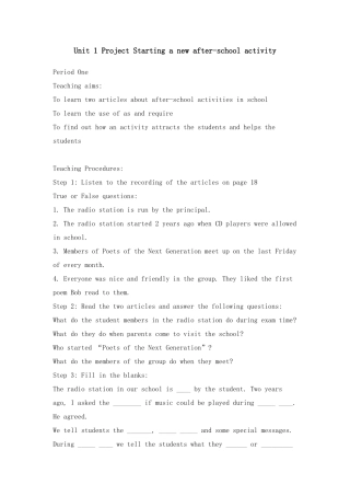 牛津高一英语模快一Unit 1 Project period 1 教案