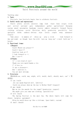 新人教版高中英语必修3Unit 1 Festivals around the world