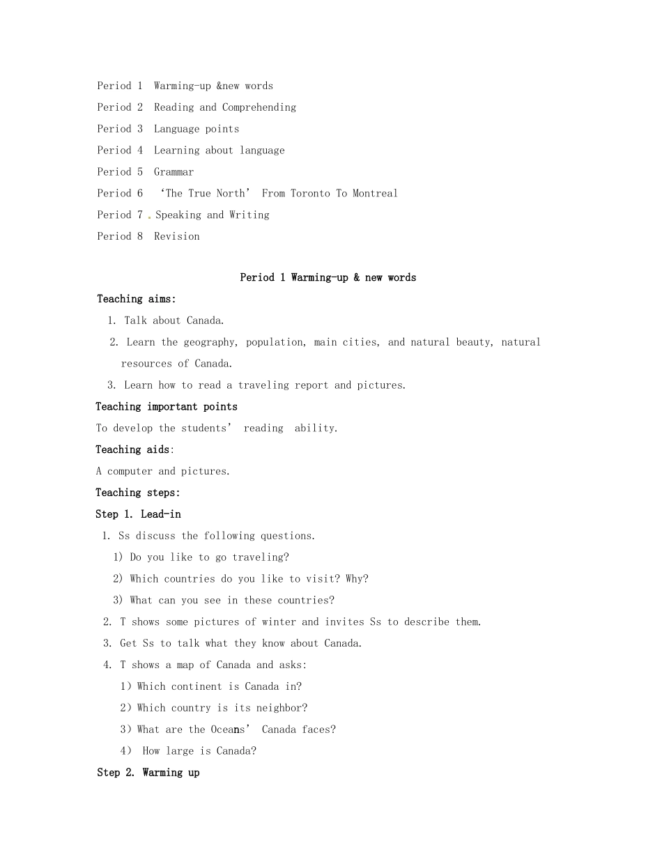 高中英语《Unit5 Canada-“The True North”》教案（1）新人教版必修3-新人教版高一必修3英语教案_第2页