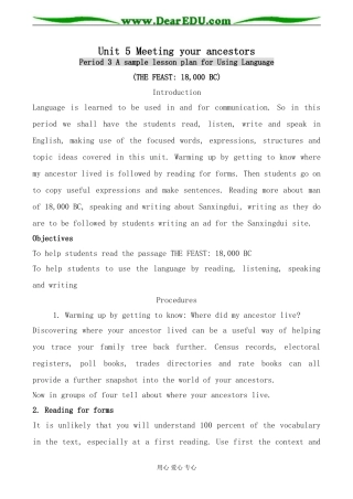 高中英语Unit 5 Meeting your ancestors--Period3新人教版选修八