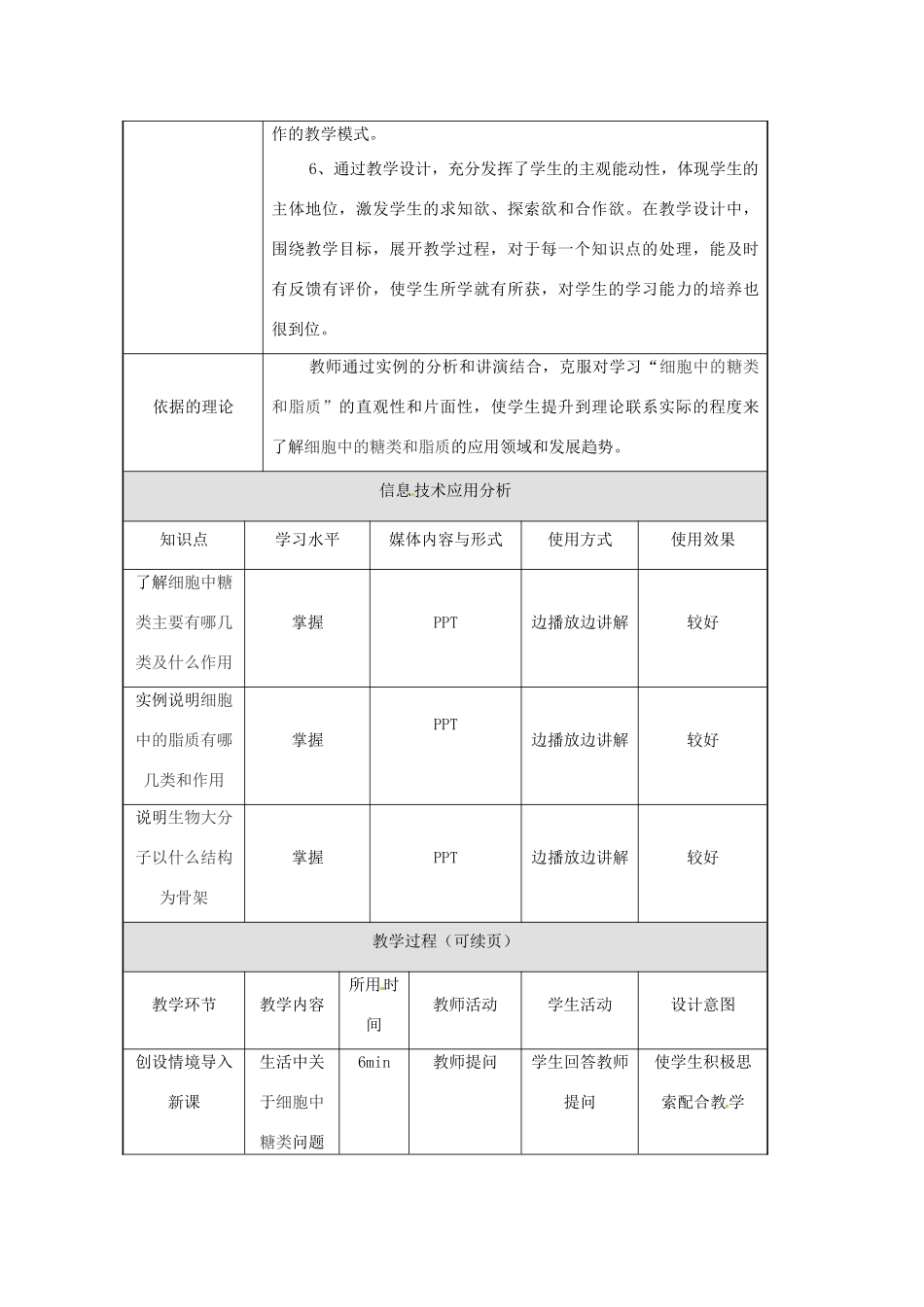 云南省德宏州梁河县一中高中生物《2.4 细胞中的糖类和脂质》教学设计 新人教版必修1_第3页