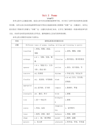 云南省弥勒县庆来中学高中英语 Unit 2 Poems Period 1 Warming Up，Pre－reading，Reading and Comprehending优秀教案 新人教版选修6