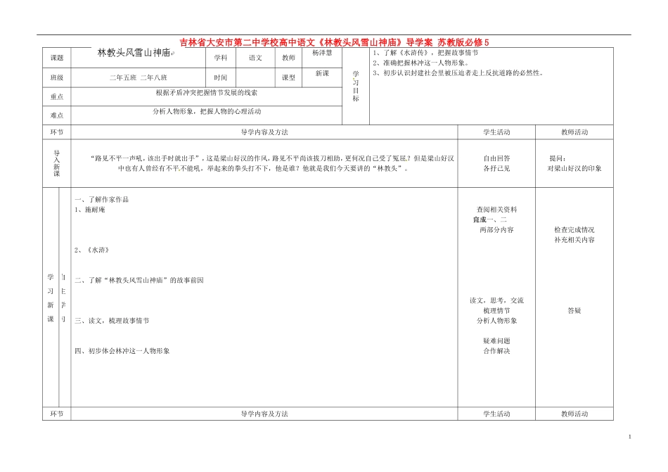 吉林省大安市第二中学校高中语文《林教头风雪山神庙》导学案 苏教版必修5_第1页