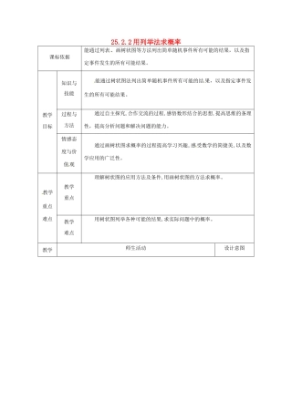 陕西省安康市石泉县池河镇九年级数学上册 25.2 用列举法求概率 25.2.2 用列举法求概率（树状图）教案 （新版）新人教版-（新版）新人教版初中九年级上册数学教案