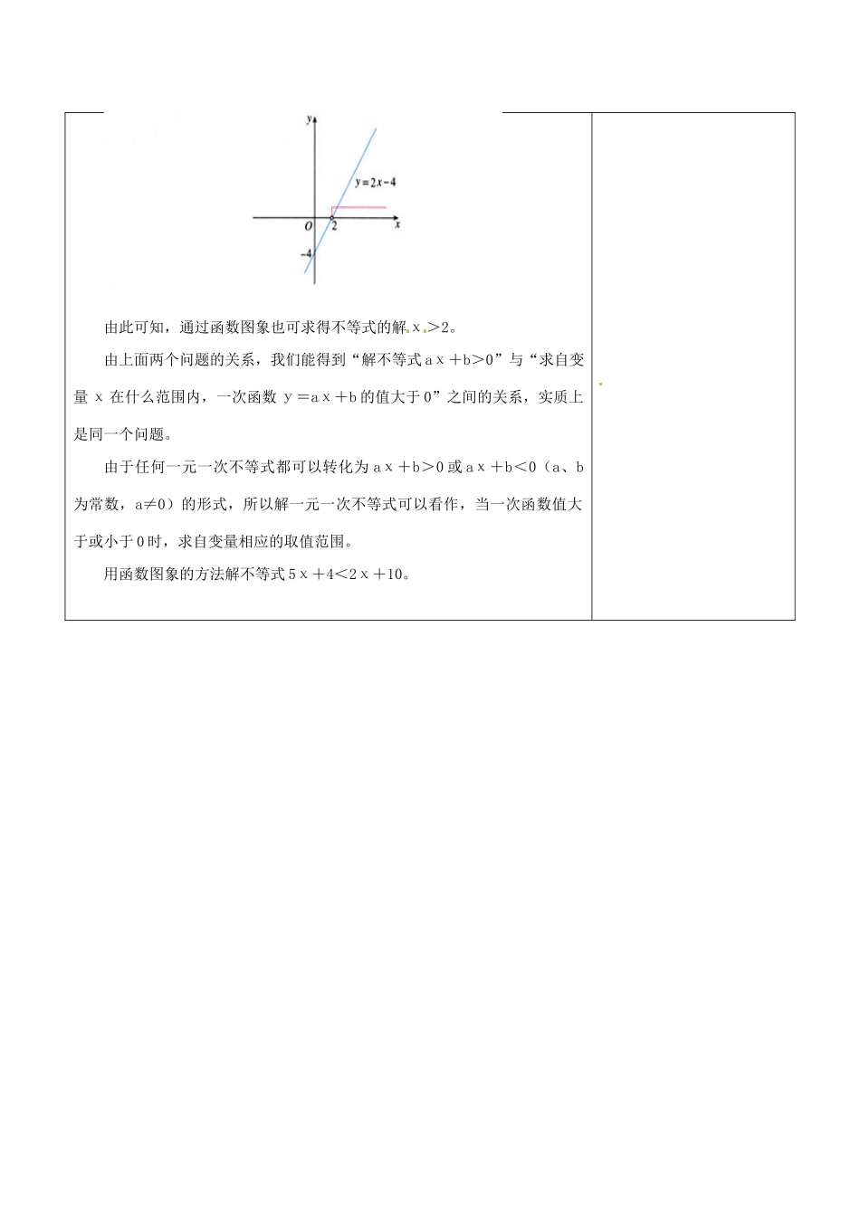 浙江省温岭市东浦中学八年级数学上册《14.3.2一次函数与一元一次不等式》教案  新人教版_第2页