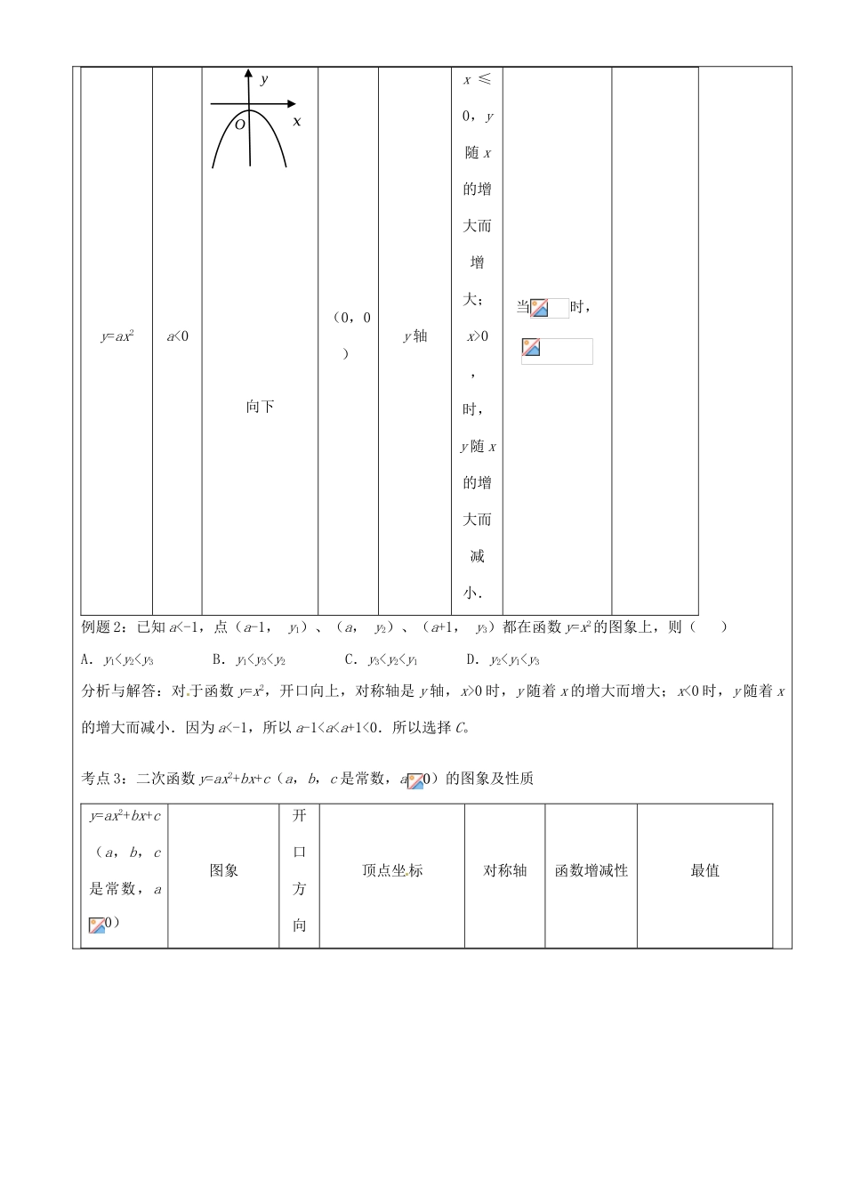 上海市罗泾中学九年级数学上册 二次函数的复习（第3课时）教案 沪教版五四制_第2页