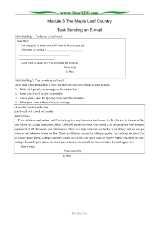 外研版英语必修10 Module6 The Maple Leaf Country-Task111