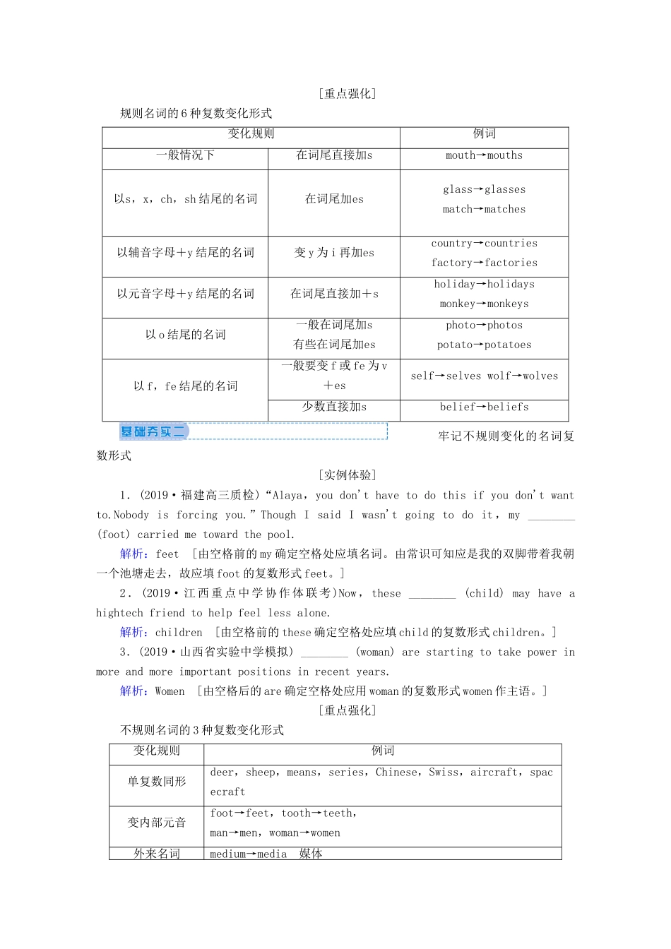 山东省新高考英语大二轮总复习 第一讲 名词和冠词教案-人教版高三全册英语教案_第3页