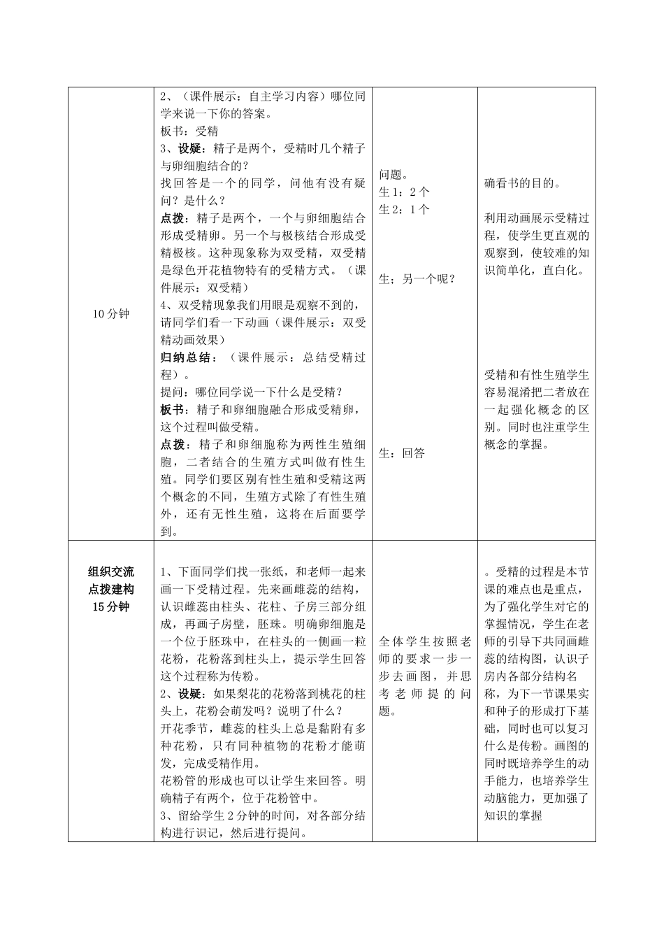 山东省枣庄市峄城区吴林街道中学八年级生物上册 第四单元 第一章 第二节 传粉与受精第二课时教案 济南版_第2页