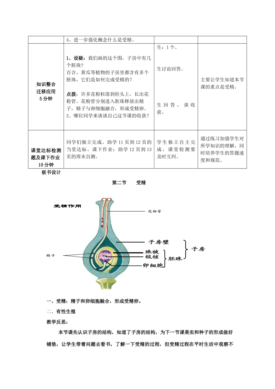 山东省枣庄市峄城区吴林街道中学八年级生物上册 第四单元 第一章 第二节 传粉与受精第二课时教案 济南版_第3页