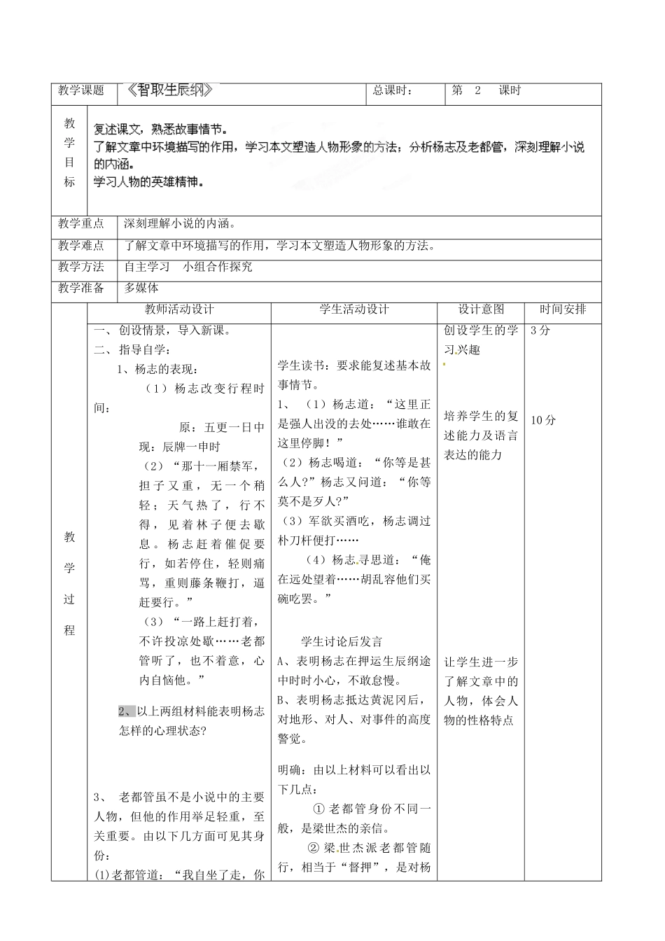 北京市顺义区大孙各庄中学七年级语文上册 第17课《智取生辰纲》教案2 新人教版_第2页