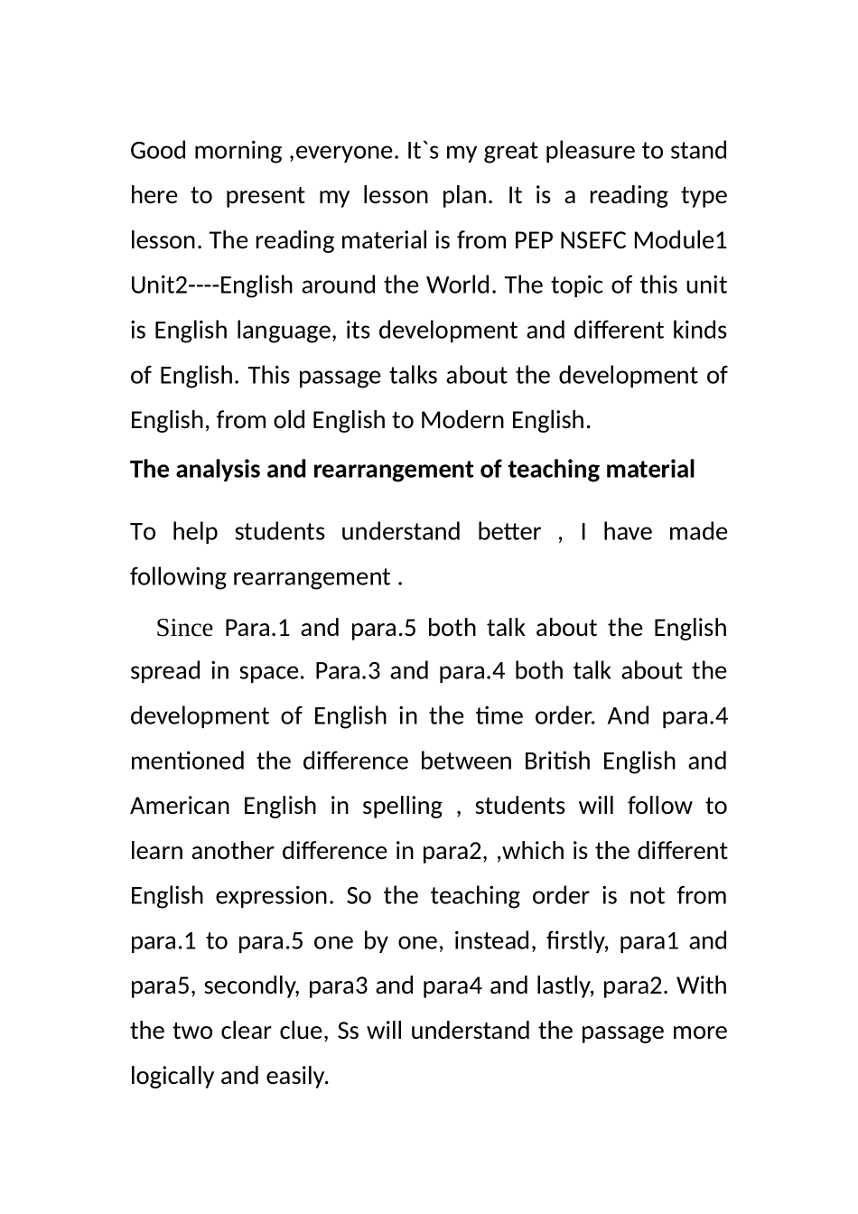 高中英语the road to modern English 说课稿人教新课标必修1_第1页