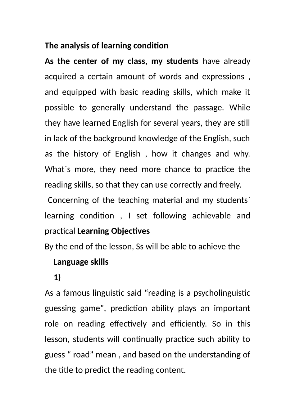 高中英语the road to modern English 说课稿人教新课标必修1_第2页