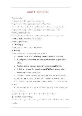 高中英语：unit2 lesson3 sports stars教案（北师大版必修1）