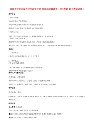 湖南省怀化市湖天中学高中生物 细胞的能量通货—ATP教案 新人教版必修1