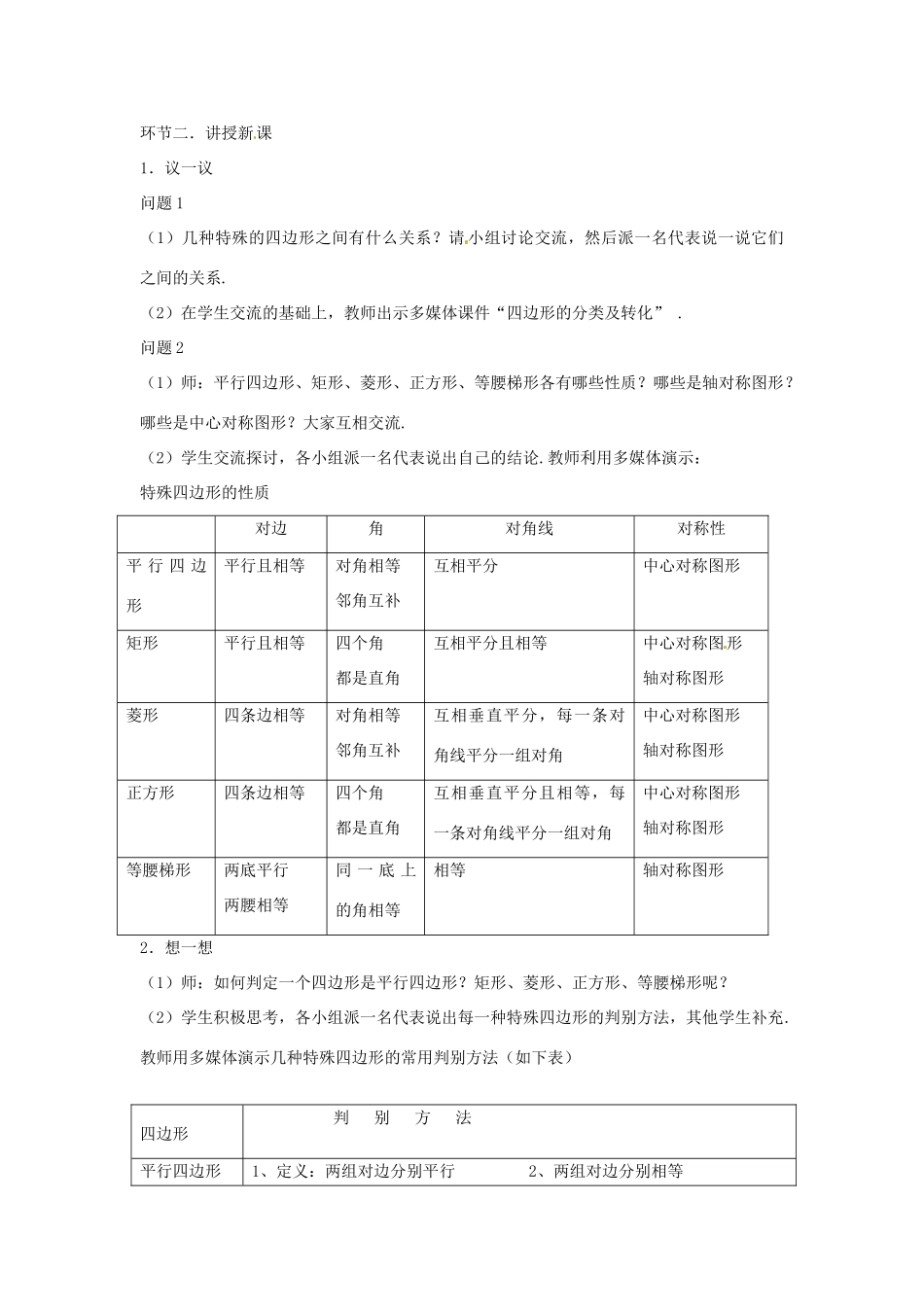 陕西省城固县八年级数学《几种特殊的四边形》教学设计 新人教版_第2页