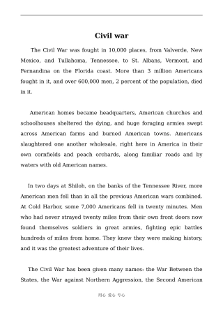 高中英语Unit10 American literature文章 美国南北战争 civil war人教版第三册