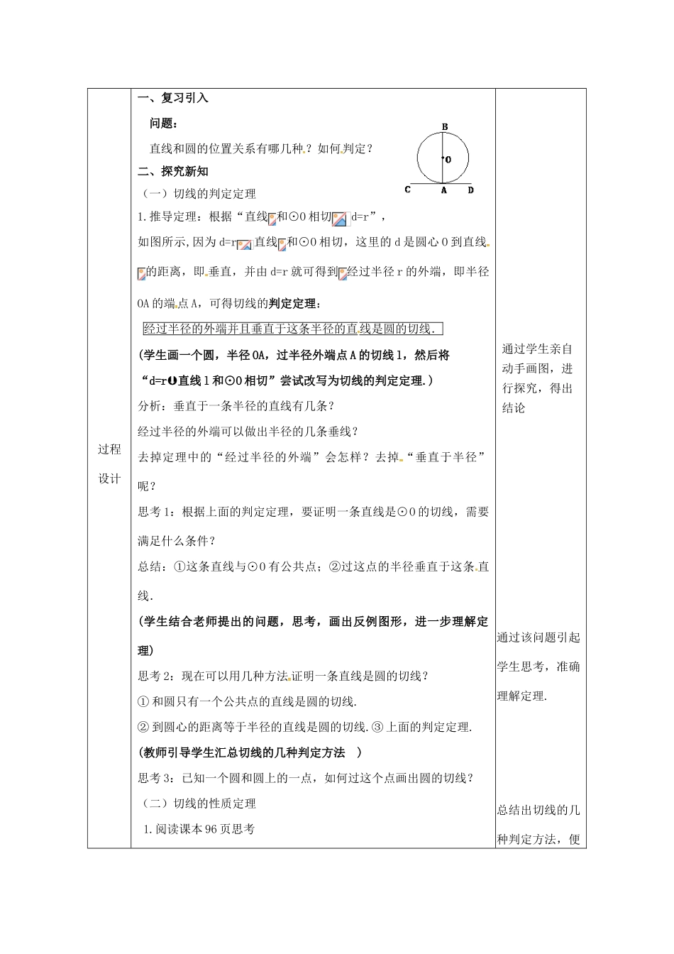 陕西省安康市石泉县池河镇九年级数学上册 24.2 点和圆、直线和圆的位置关系 24.2.2 直线和圆的位置关系(2)教案 （新版）新人教版-（新版）新人教版初中九年级上册数学教案_第2页