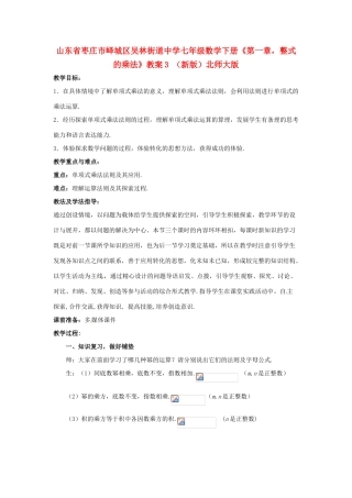山东省枣庄市峄城区吴林街道中学七年级数学下册《第一章，整式的乘法》教案3 （新版）北师大版