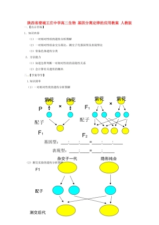 陕西省澄城王庄中学高二生物 基因分离定律的应用教案 人教版