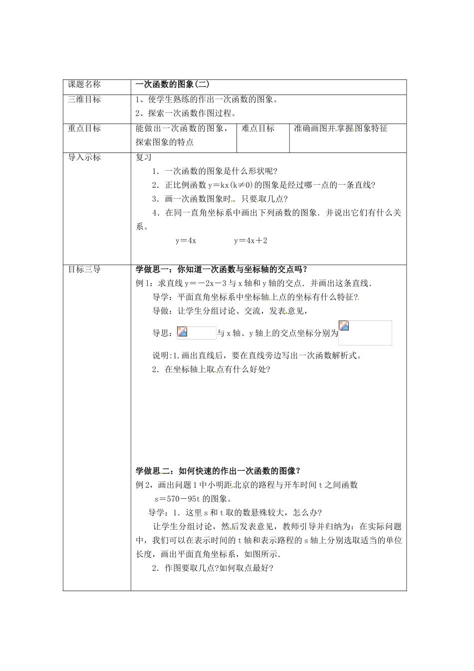 重庆市沙坪坝区虎溪镇八年级数学下册 17.3.2 一次函数的图象（二）教案 （新版）华东师大版-（新版）华东师大版初中八年级下册数学教案_第2页