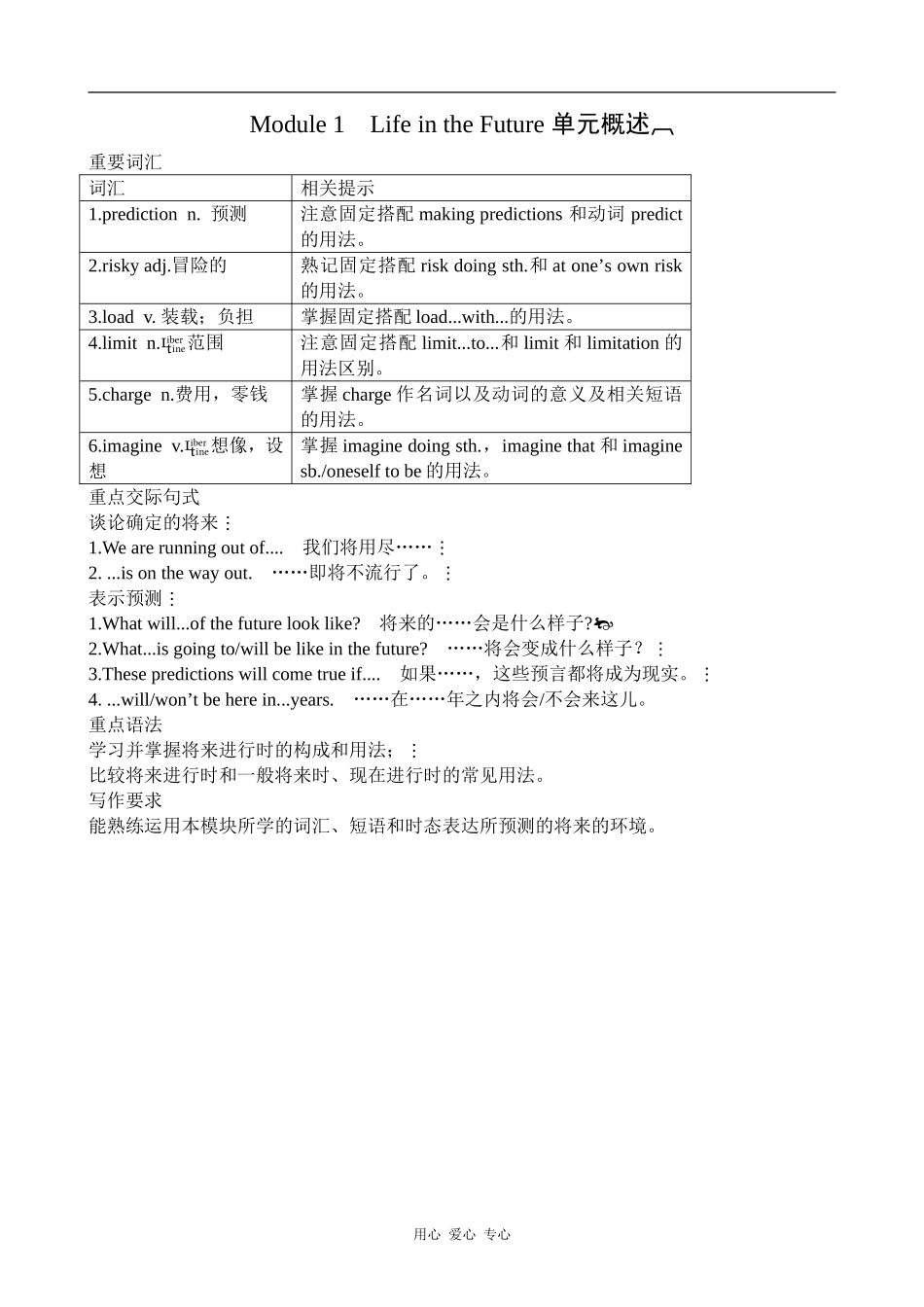 高中英语Module 1 Life in the Future 单元概述外研版必修四_第1页