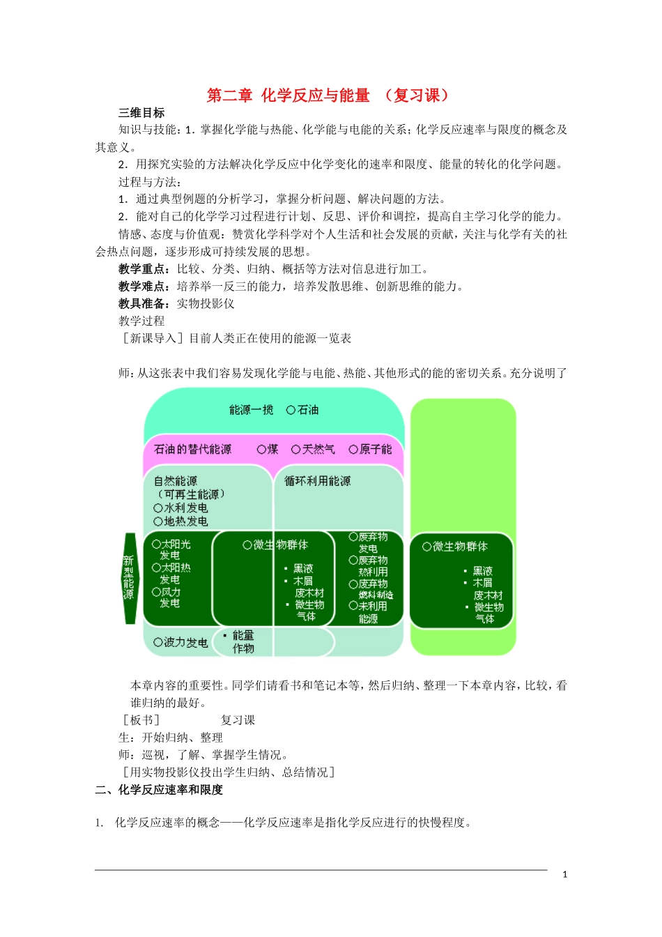 高一化学 第二章《化学反应与能量》复习教案 新人教版必修2_第1页