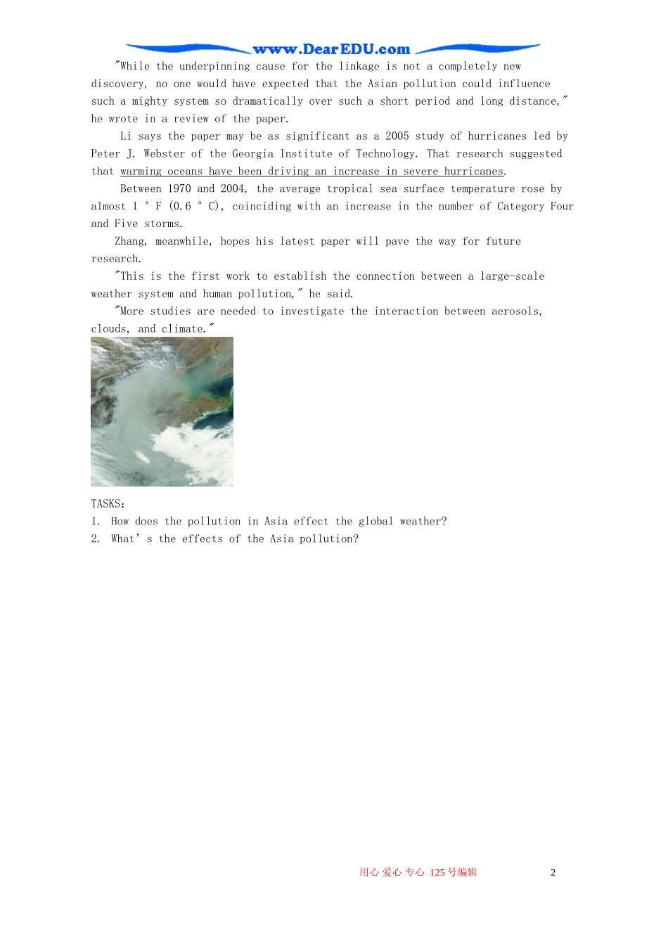 高中英语 阅读训练 Asia Pollution Changing World’s Weather_第2页