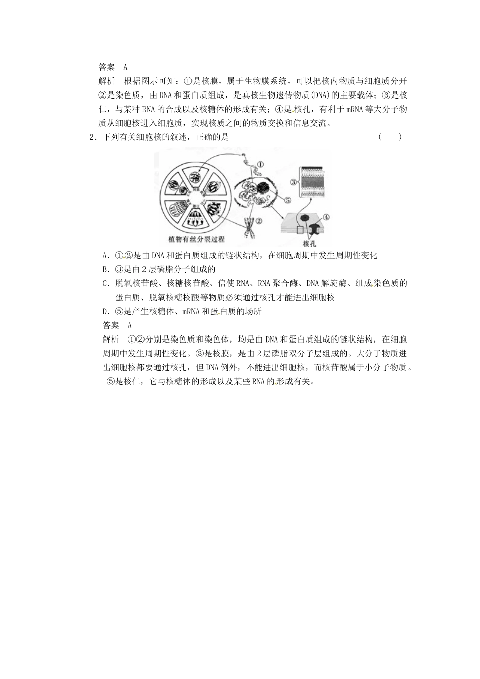 重庆市万州分水中学高考生物 第3章《细胞的基本结构》复习考点三 聚焦细胞核的结构 新人教版必修1_第3页