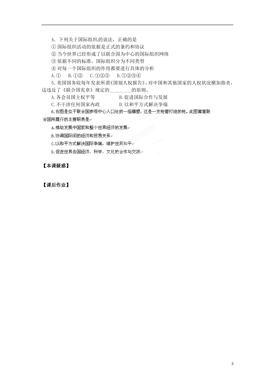 陕西省兴平市秦岭中学高中政治《81国际社会的主要成员 主权国家和国际组织》教案 新人教版必修2_第3页