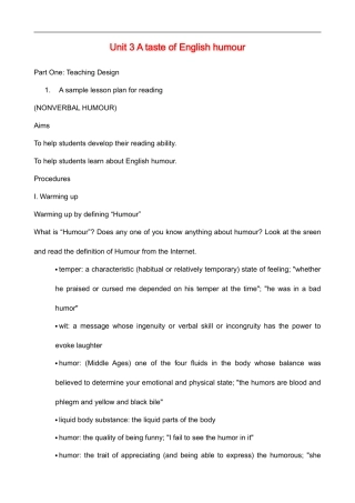高中英语Unit 3 A taste of English humour 人教版必修四