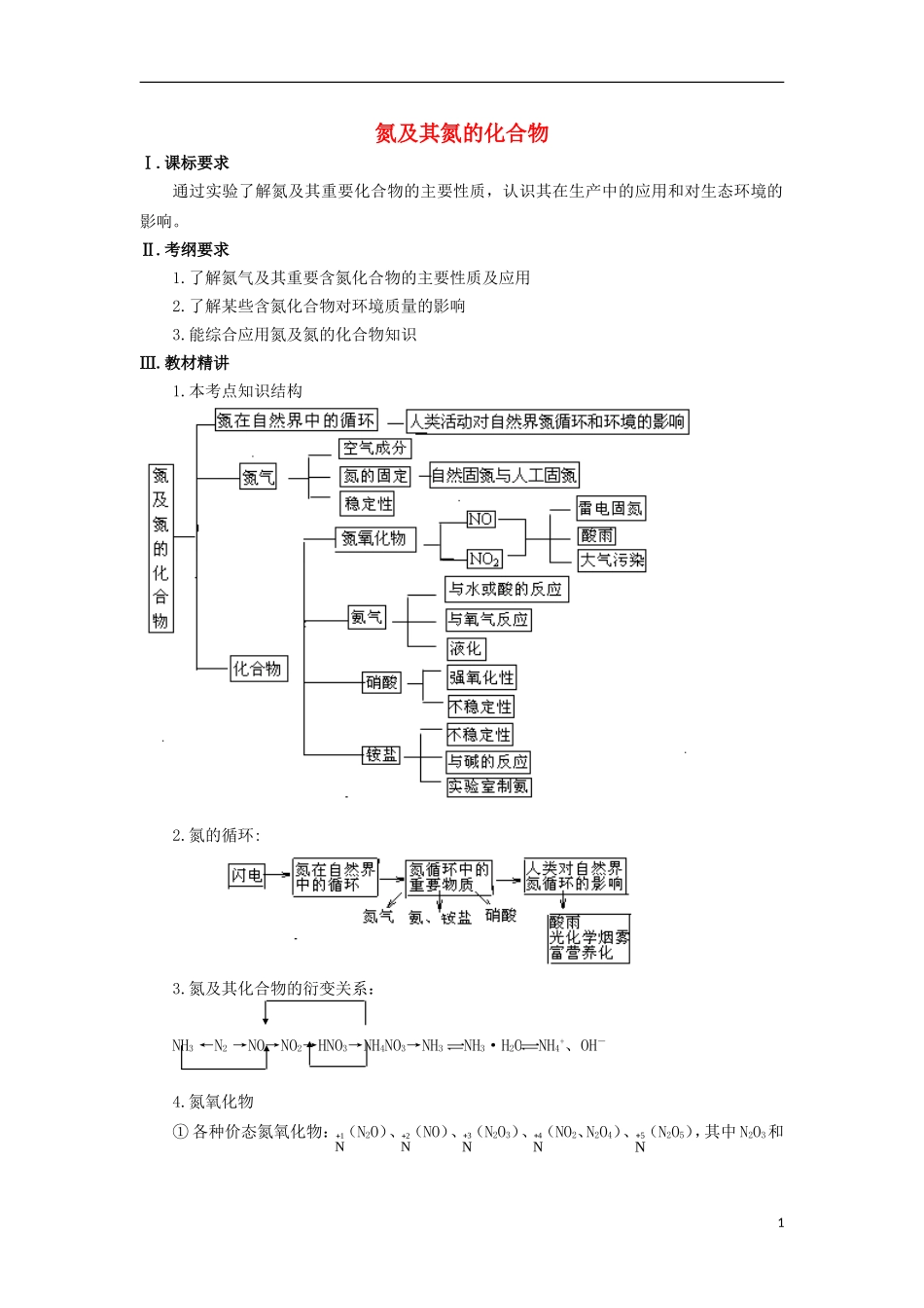 高三化学一轮复习 元素化合物知识 氮及其氮的化合物教案-人教版高三全册化学教案_第1页
