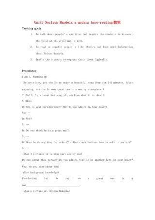 高中英语 Unit5 Nelson Mandela-a modern hero-reading教案（1） 新人教版必修1