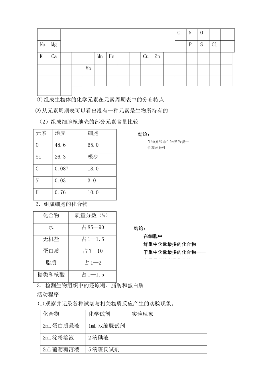 新人教版高中生物必修1组成细胞的分子 第1课时_第3页