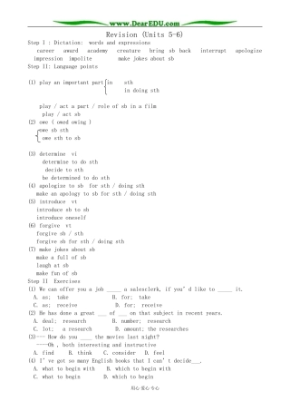 英语旧人教高中第一册上 Revision (Units 5-6)