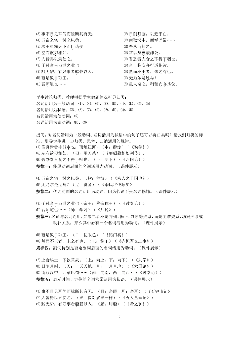 高考语文文言文复习 词类活用教学设计 人教版_第2页