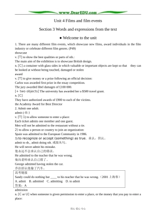 牛津版英语选修8 Unit4 Films and film events--Section 3 Words and expressions (Welcome to the unit) 