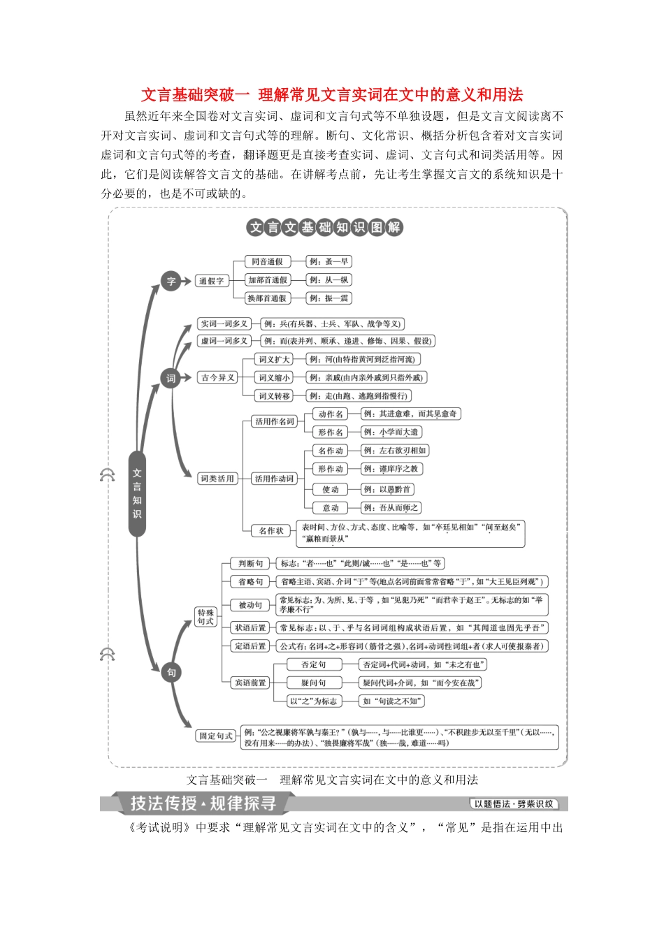 高考语文一轮总复习 第四部分 古代诗文阅读 专题一 文言文阅读-历览前贤国与家，披文入情悟精华 2 文言基础突破一 理解常见文言实词在文中的意义和用法教师用书-人教版高三全册语文教案_第1页