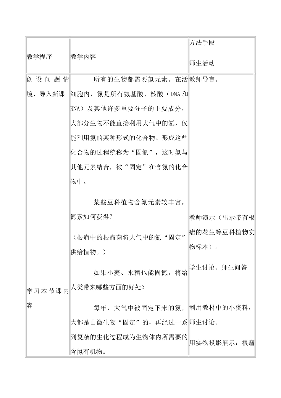 人教版高中生物选修生物固氮 第1课时教案_第3页