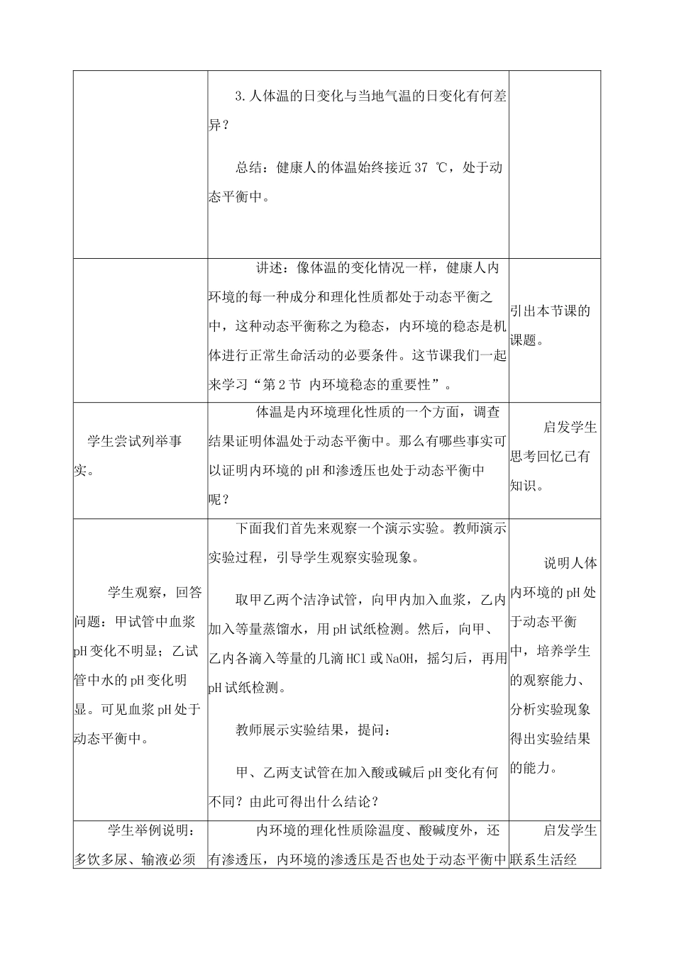 人教版高中生物必修3第1章第2节 内环境稳态的重要性教案_第3页