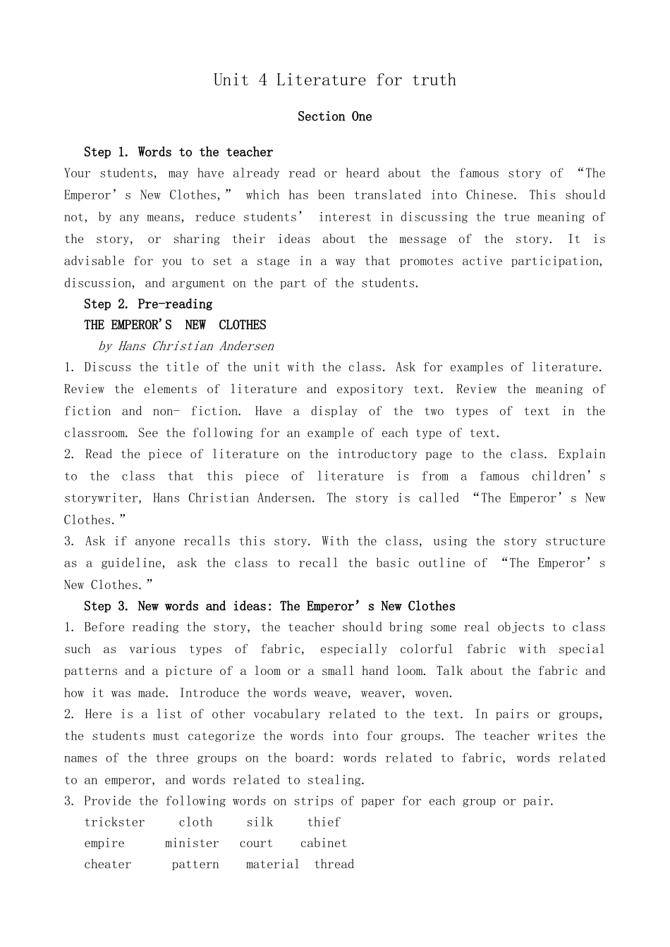 冀教版高中英语必修5Unit4 Literature for truth_第1页