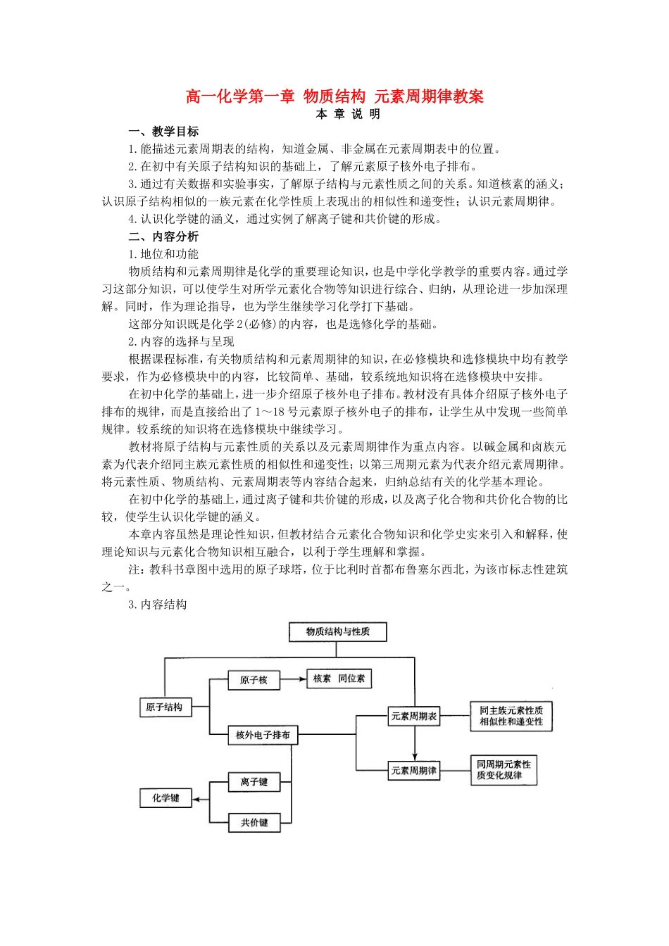 高一化学第一章 物质结构 元素周期律教案 新课标 人教版 必修2_第1页