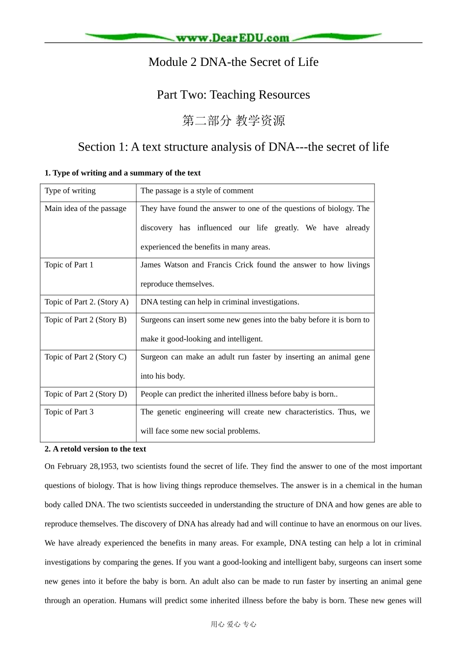 外研版英语必修9 Module2 Section 1 A text structure analysis of DNA---the secret of life_第1页