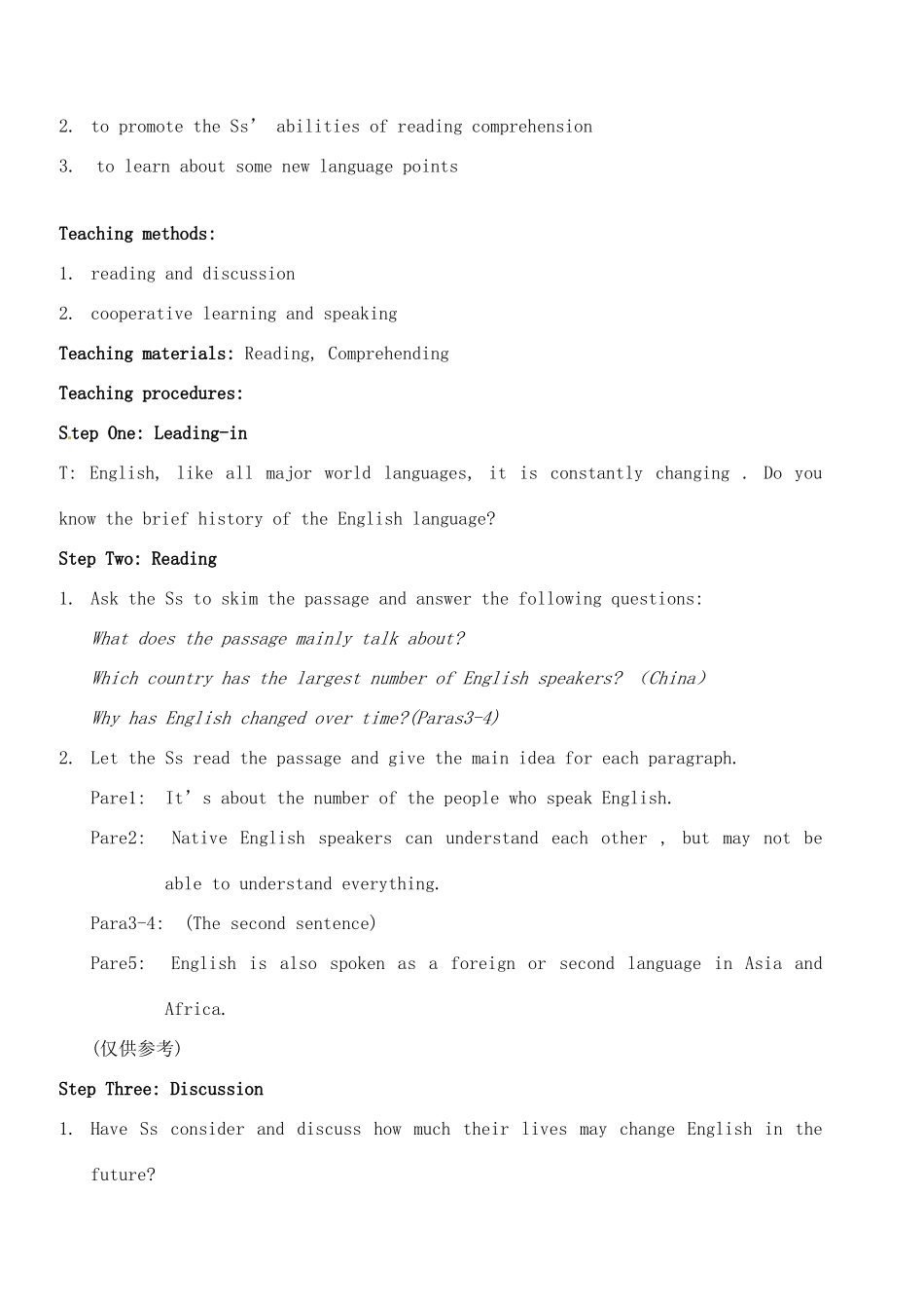 浙江省瓯海区三溪中学高中英语《Unit2 English Around the World》教案 新人教版必修1_第3页