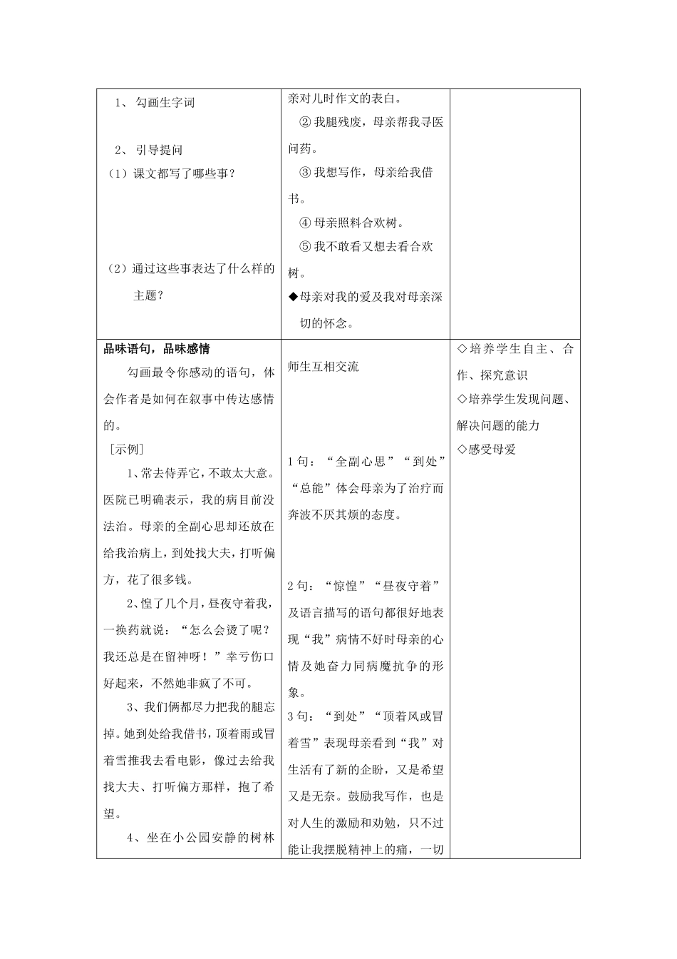 高一语文：2.5《合欢树》教案（4）（沪教版第一册）_第2页
