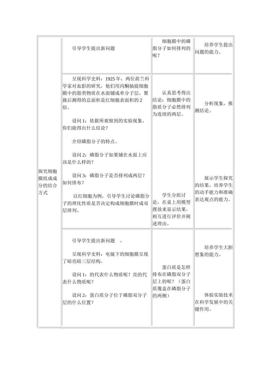 人教版必修1高中生物《生物膜的流动镶嵌模型》教学设计3_第3页