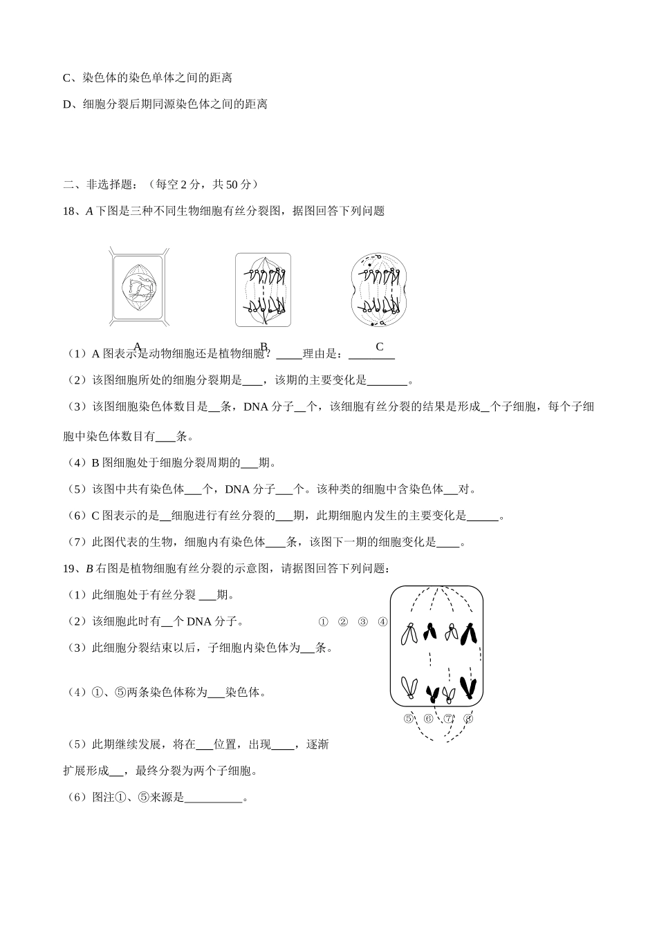 人教版高中生物必修1练习 细胞的增殖（1）_第3页
